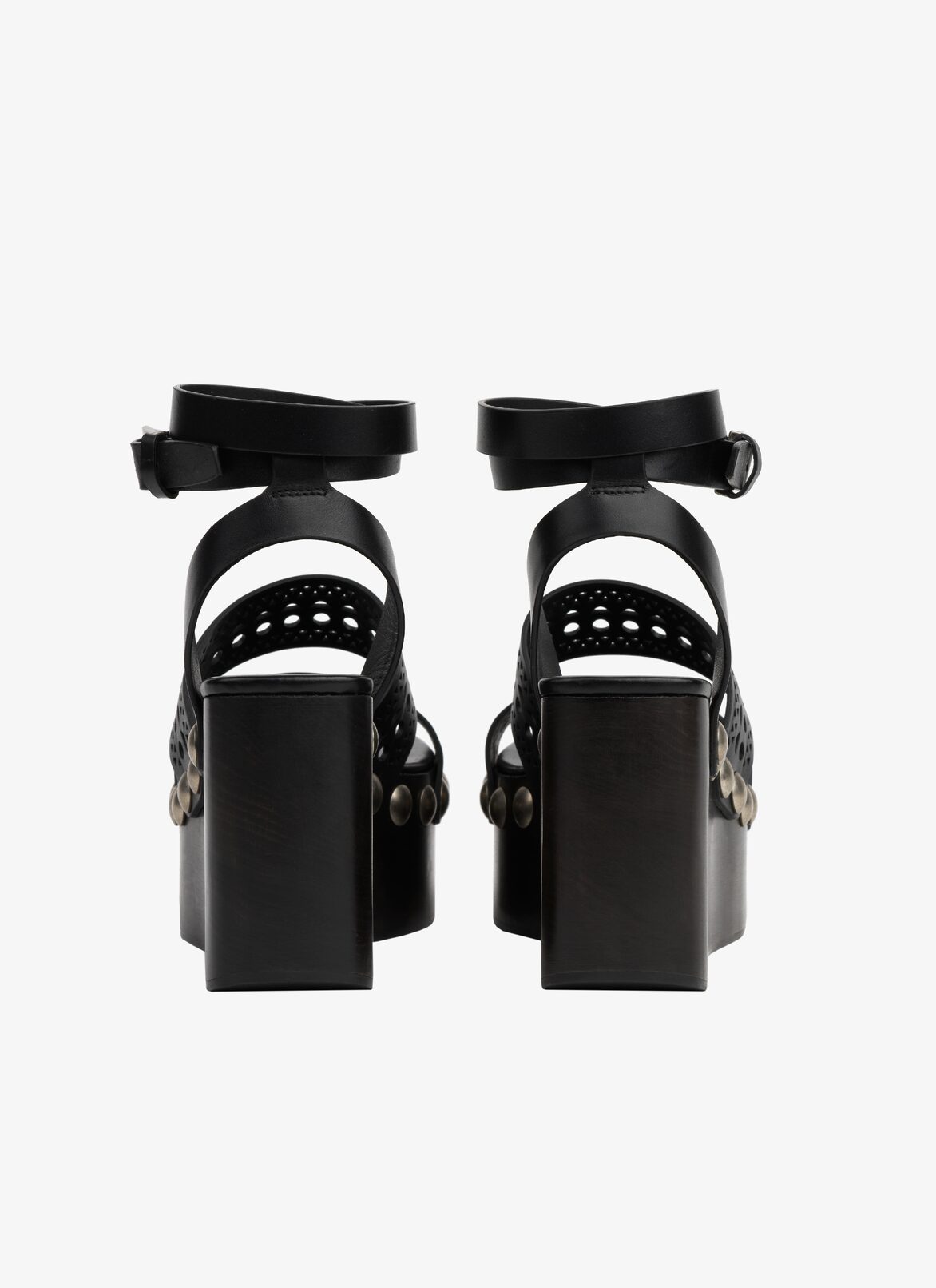 OPENWORK WOOD HEEL SANDALS ALAÏA BLACK OPENWORK WOOD HEEL SANDALS